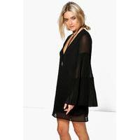 Flute Pleat Sleeve A-Line Shift Dress - black