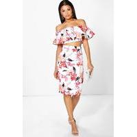 Floral Off The Shoulder Crop And Midi Skirt - multi
