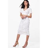 Floral Applique Midi Skirt Co-Ord - ivory