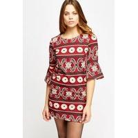 Flared Sleeve Mixed Print Dress