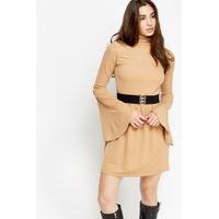 Flare Sleeve Belted Dress