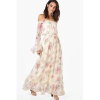 floral ruffle hem maxi dress cream