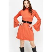 Flare Sleeve Belted Dress