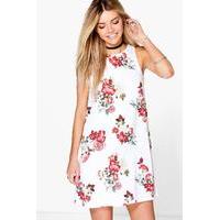 floral high neck swing dress white