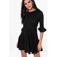 Flute Hem A-Line Skater Dress - black