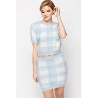 Fluffy Knit Check Bodycon Skirt