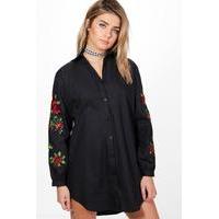 floral embroidered shirt dress black