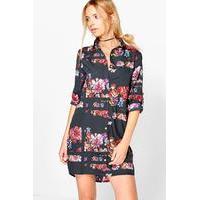 Floral Shirt Dress - black