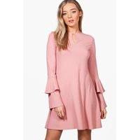 flute sleeve keyhole swing dress rose