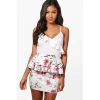 Floral Double Ruffle Mini Skirt - ivory