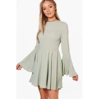 Flute Sleeve Skater Dress - mint