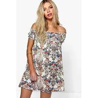 floral print off the shoulder dress multi