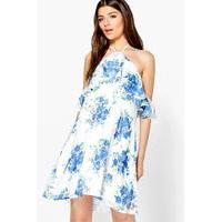 floral ruffle swing dress blue