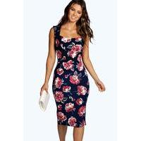 floral sweetheart midi dress navy