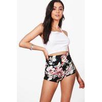 Floral High Waisted Hotpants - black