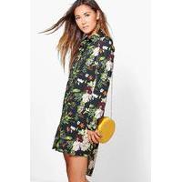 Floral Shirt Dress - black