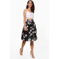 Floral Woven Box Pleat Midi Skirt - black