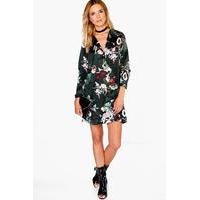 Floral Pyjama Shirt Dress - emerald