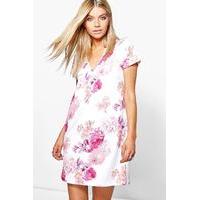 Floral V Neck Shift Dress - multi