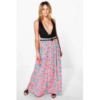 Floor Sweeping Neon Floral Maxi Skirt - multi