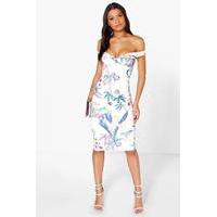 Floral Sweetheart Off The Shoulder Midi Dress - ivory