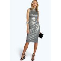 Flora Metallic High Neck Mini Dress - silver