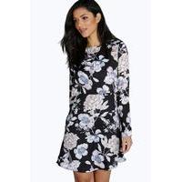 Floral Layer Shift Dress - black