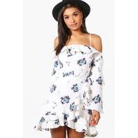 Floral Ruffle Tiered Skater Dress - white