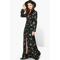 Floral Crochet Waist Maxi Dress - black