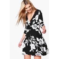 floral wrap dress black