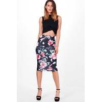 Floral Midi Skirt - black