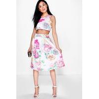 Floral Box Pleat Midi Skirt Co-Ord Set - blush