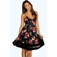 Floral Mesh Insert Skater Dress - multi