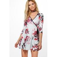 Floral Contrast Detail Skater Dress - multi