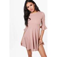 Flute Hem A-Line Skater Dress - mink