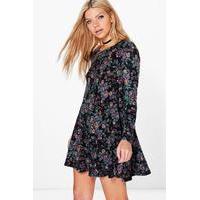 Floral Brushed Knit Swing Dress - grape