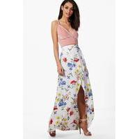 Floral Wrap Front Maxi Skirt - multi