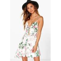 floral lace up skater dress white