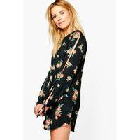 Floral Cut Out Long Sleeved Shift Dress - multi