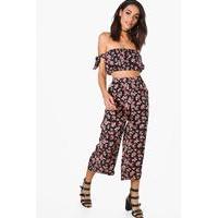 Floral Off The Shoulder Woven Culotte Co-Ord - multi