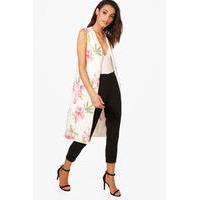 Floral Print Sleeveless Duster - ivory