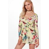 floral wrap playsuit yellow