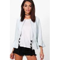 Flute Sleeve Peplum PU Jacket - sky