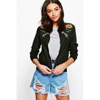 Floral Embroidered Bomber - black