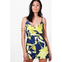 Floral Wrap Over Playsuit - navy