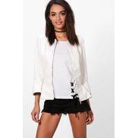 Flute Sleeve Peplum PU Jacket - white