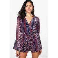 Flare Sleeve Chiffon Playsuit - multi