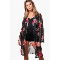 Floral Lace Printed Kimono - black