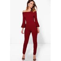 Flare Sleeve Off The Shoulder Jumpsuit - berry