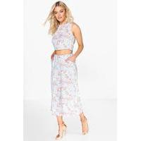 Floral Culotte & Crop Top Co-Ord Set - blue